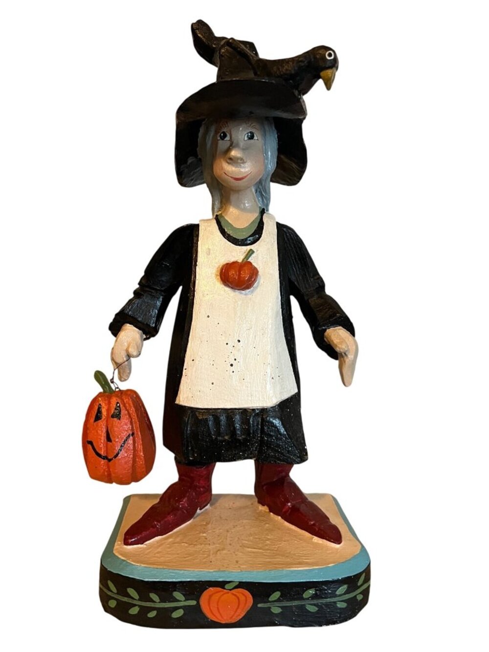 Halloween Witch Figurine By House Of Hatten With Pumpkin & Crow Hat Decor 12"